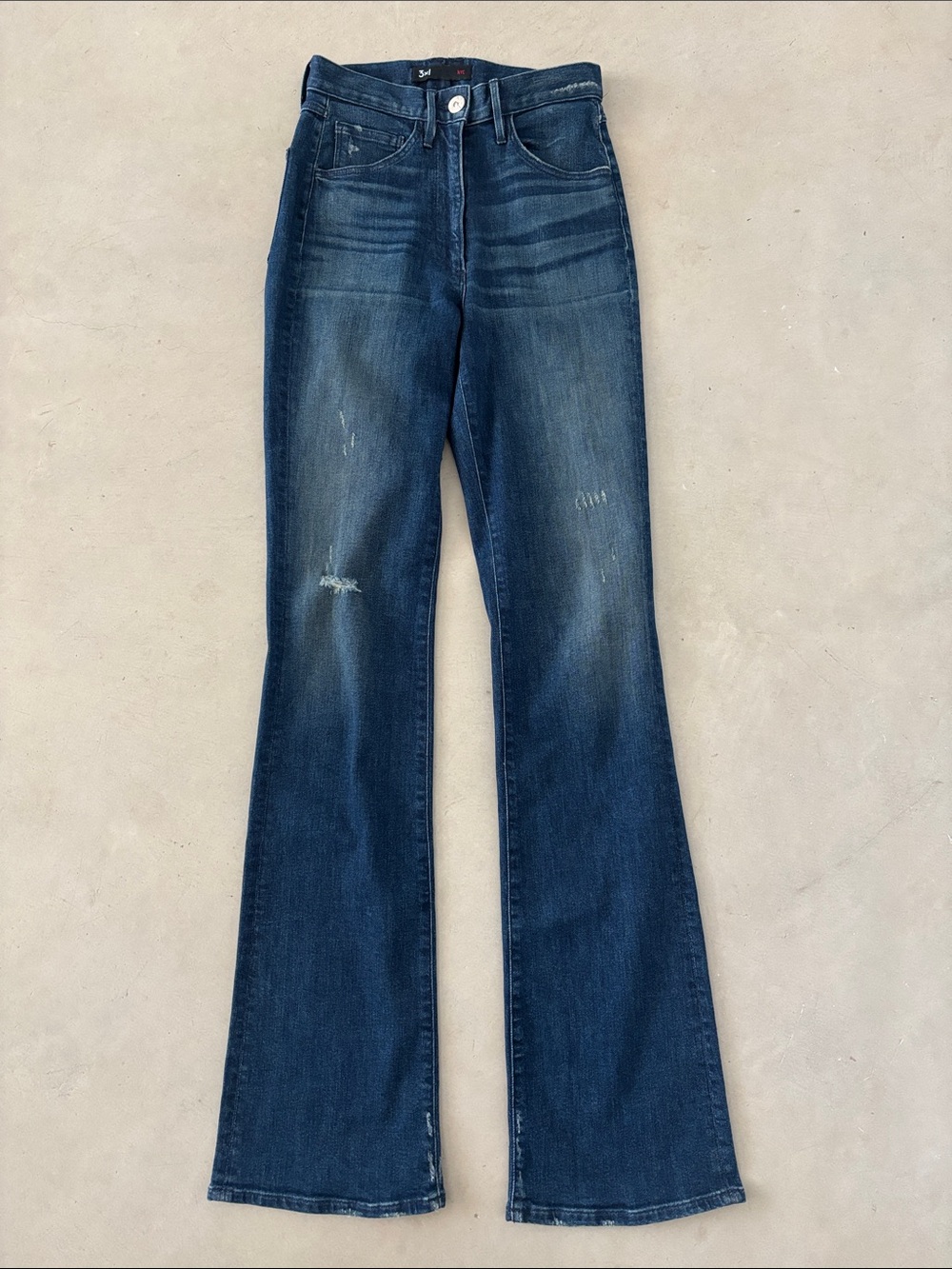 3x1 NYC Designer High-Rise Y2K Boot Cut Dark Distressed Jean